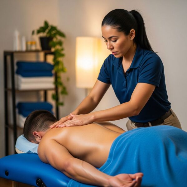 massage therapist working on athlete