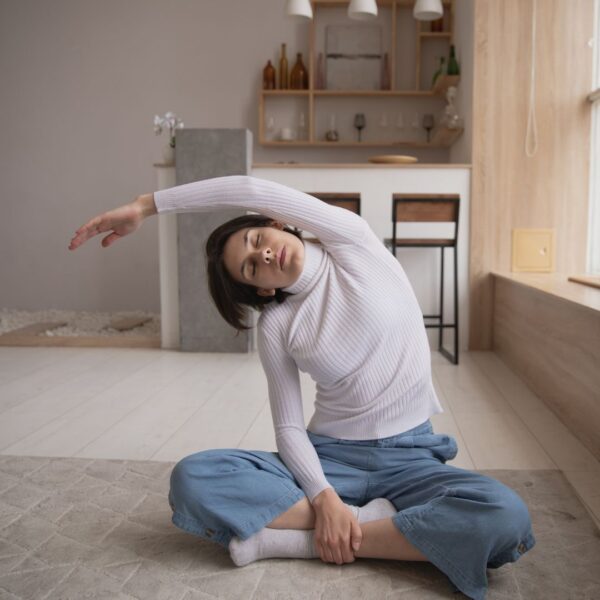 a woman stretching