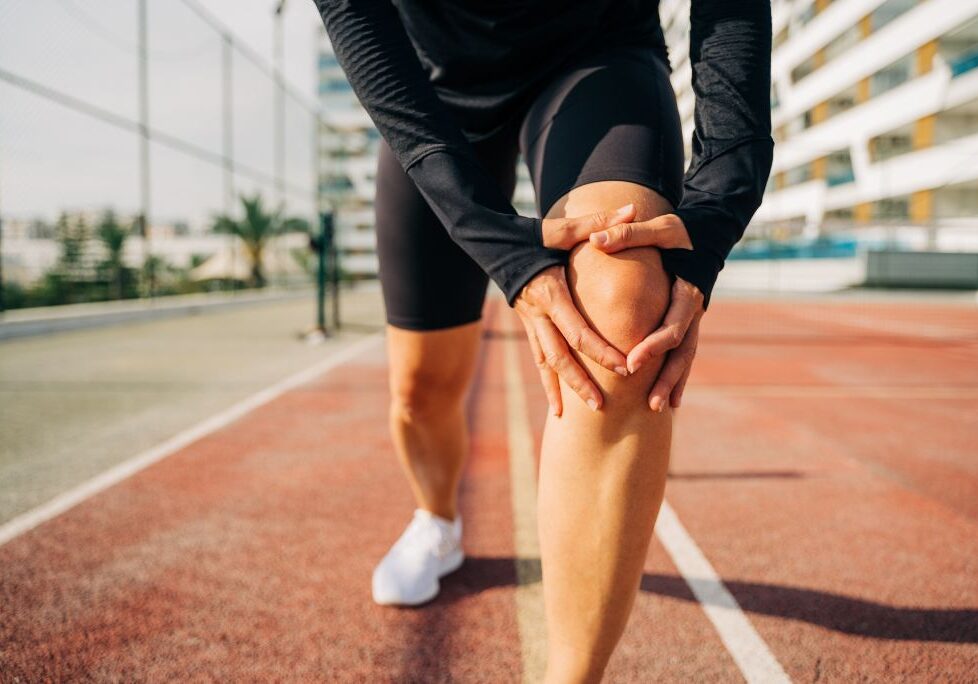 Person grabbing their knee in pain